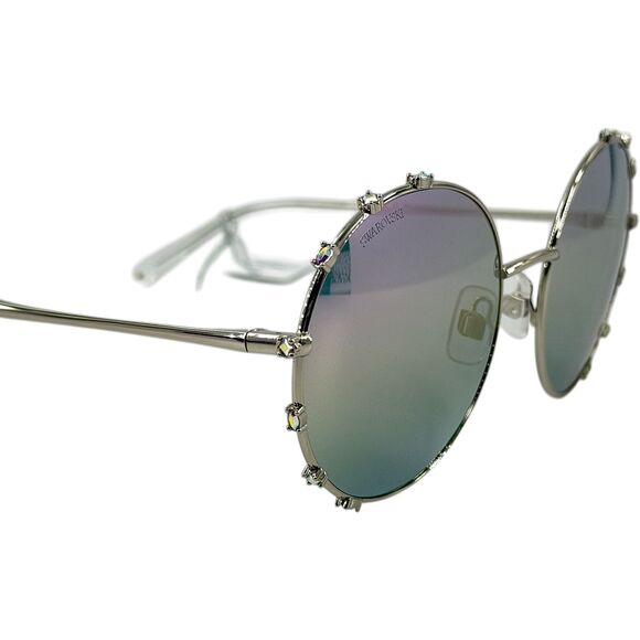 Swarovski SK0289 Womens Round Metal Sunglass 16Z Shiny Palladium 57-20 w Mirror - Picture 5 of 5